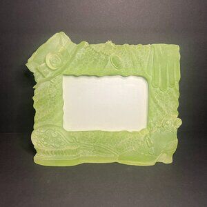 Unique Green Frosted Resin Picture Frame w/ Victorian Hat Shoe Necklace & Brush